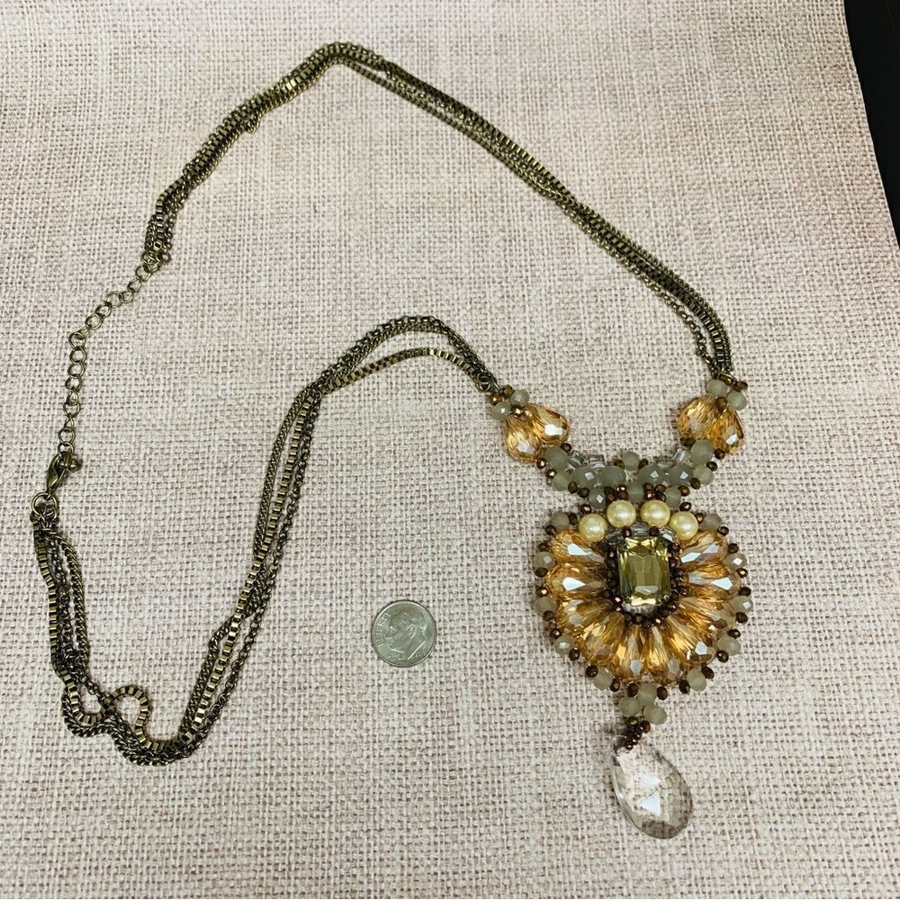 ‎Multi Strand Amber Color Crystal Necklace - Picture 3 of 3